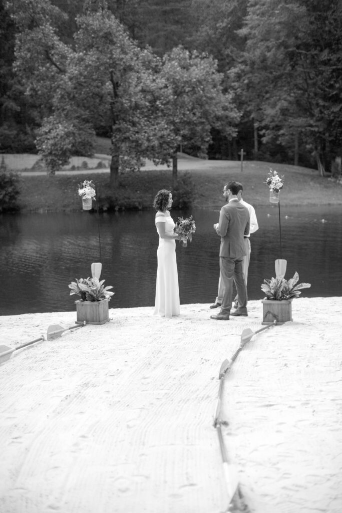 Bride and Groom share vows on the shores of Friendship lake at their virginia wedding
