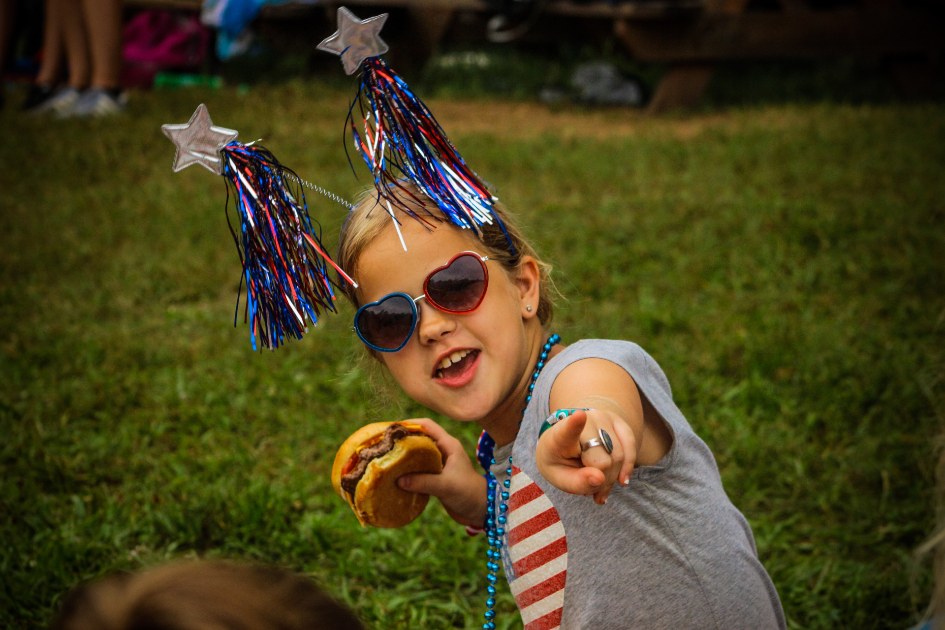 A junior camper shows off her fashion with a fourth of July outfit brought for our independance!
