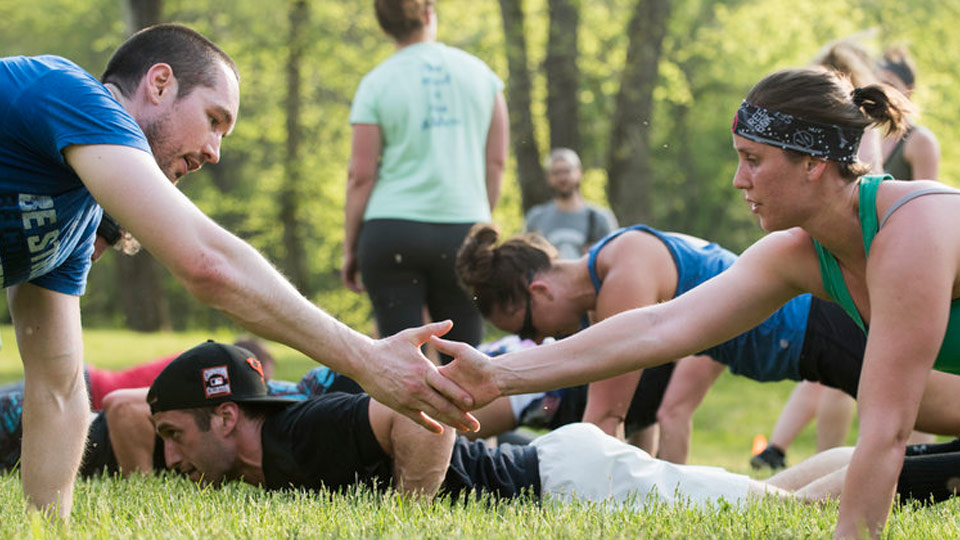 Adult Campers of Camp Time Out SWEAT working out together