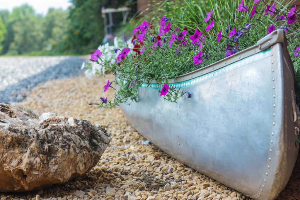 Canoe filled with flowers